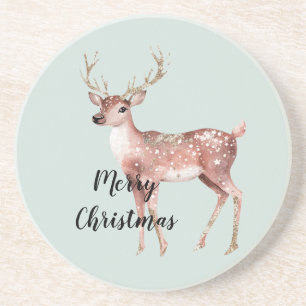 Blush Pink Sage Green Christmas Deer Zandsteen Onderzetter
