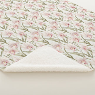 Blush Pink & Sage Orchid Flowers Sherpa Blanket Deken