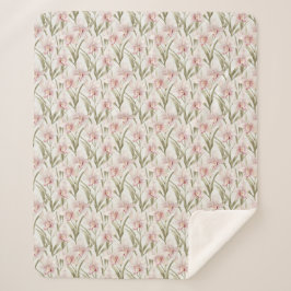 Blush Pink & Sage Orchid Flowers Sherpa Blanket Sherpa Deken