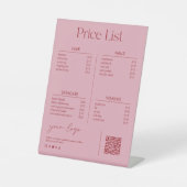 Blush Pink Salon Beauty Price List Reclamebord Met Voetstuk (Voorkant)