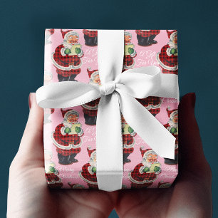 Blush Pink Santa Claus Oude Kerststijl Cadeaupapier