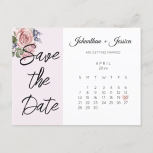 Blush Pink Save the Date Photo Calendar Briefkaart