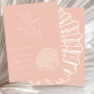 Blush Pink Scallop Shell Zee You Soon Meisje Douch Kaart