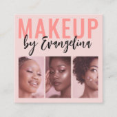 Blush Pink Script 3 Photo Makeup Vierkante Visitekaartje (Voorkant)