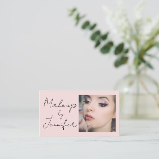 Blush Pink Script Fotomake-up Visitekaartje (Staand voorkant)