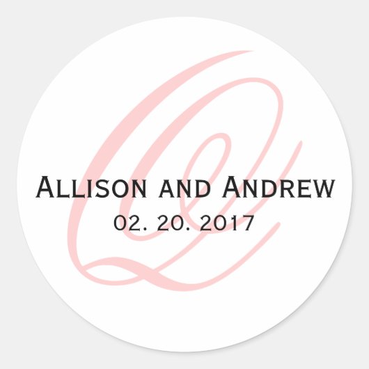 Blush Pink Script Initiaal Q Monogram Wedding Favo Ronde Sticker (Voorkant)