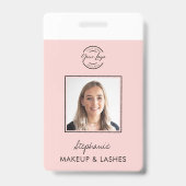 Blush Pink Script Logo Employee ID Photo Makeup Badge (Voorkant)