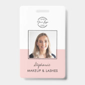 Blush Pink Script Logo Employee Photo ID Makeup Badge (Voorzijde)
