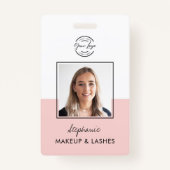 Blush Pink Script Logo Employee Photo ID Makeup Badge (Voorkant)