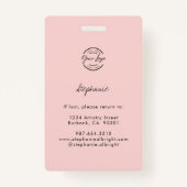 Blush Pink Script Logo Employee Photo ID Makeup Badge (Achterkant)