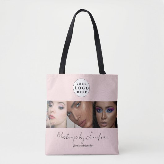 Blush Pink Script Logo Foto Make-up Studio Draagtas (Voorkant)