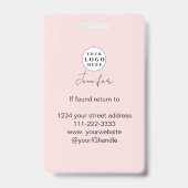 Blush Pink Script Logo Fotomake-up Badge (Achterkant)