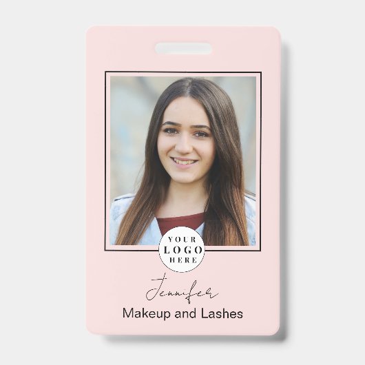 Blush Pink Script Logo Fotomake-up Badge (Voorzijde)