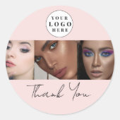 Blush Pink Script Logo Fotomake-up Bedankt Ronde Sticker (Voorkant)