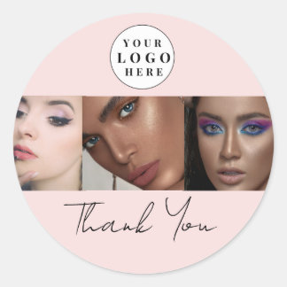 Blush Pink Script Logo Fotomake-up Bedankt Ronde Sticker