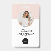 Blush Pink Script Logo Hair Photo Makeup Badge (Front)