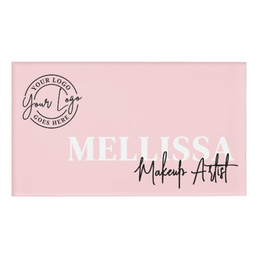 Blush Pink Script Logo Makeup Naambadge (Voorkant)