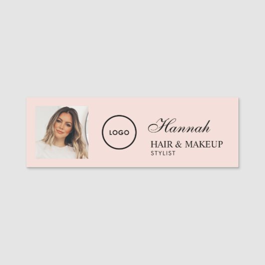 Blush Pink Script Logo Photo Hair Makeup Naamplaatje (Voorkant)
