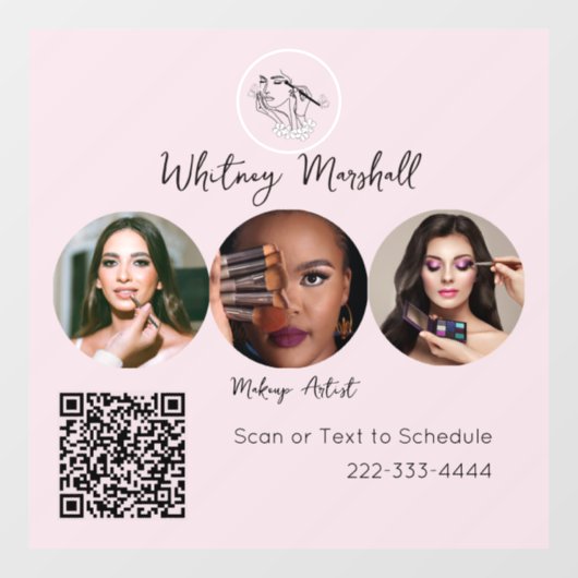 Blush Pink Script Logo Photo Makeup Artist Raamsticker (Vel)