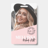 Blush Pink Script Logo Photo Makeup Badge (Voorzijde)