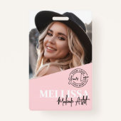 Blush Pink Script Logo Photo Makeup Badge (Voorkant)