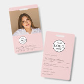 Blush Pink Script Logo Photo Makeup Badge (Voor- en achterkant)
