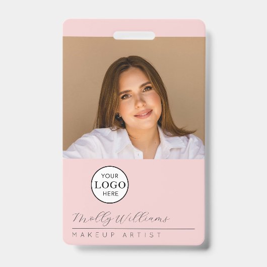 Blush Pink Script Logo Photo Makeup Badge (Voorkant)
