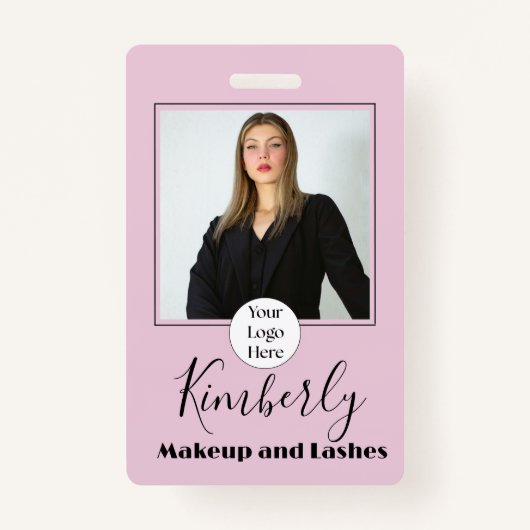 Blush Pink Script Logo Photo Makeup Badge (Voorkant)