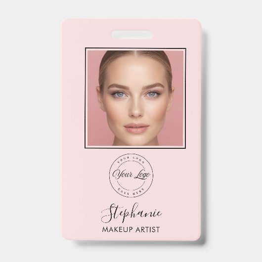Blush Pink Script Logo Photo Makeup Badge (Voorkant)