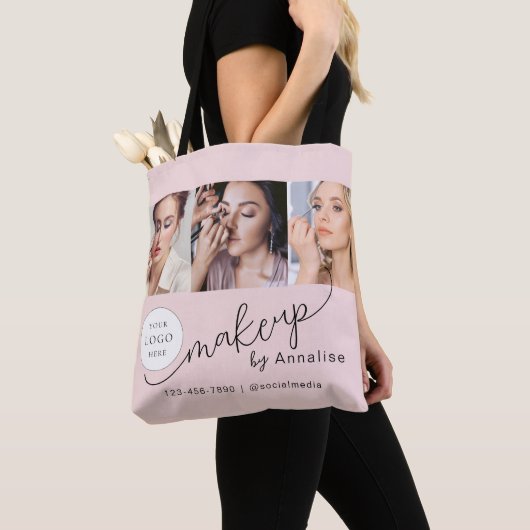 Blush Pink Script Logo Photo Makeup Studio Draagtas (Dichtbij)