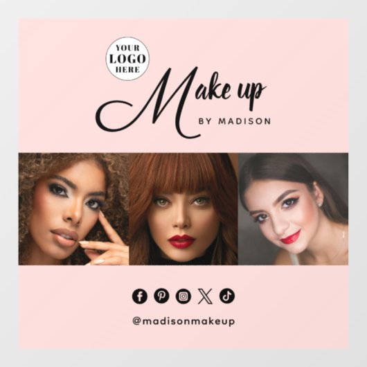 Blush Pink Script Logo Photo Makeup Studio Raamsticker (Vel)