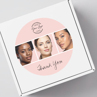 Blush Pink Script Logo Photo Makeup Thank You Ronde Sticker