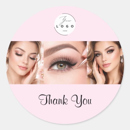 Blush Pink Script Logo Photo Makeup Thank You Ronde Sticker (Voorkant)