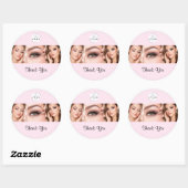 Blush Pink Script Logo Photo Makeup Thank You Ronde Sticker (Vel)
