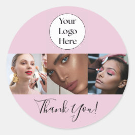 Blush Pink Script Logo Photo Makeup Thank You Ronde Sticker