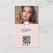 Blush Pink Script Logo QR Code Photo Lashes Studio Visitekaartje (Voorkant)
