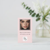 Blush Pink Script Logo QR Code Photo Lashes Visitekaartje (Staand voorkant)