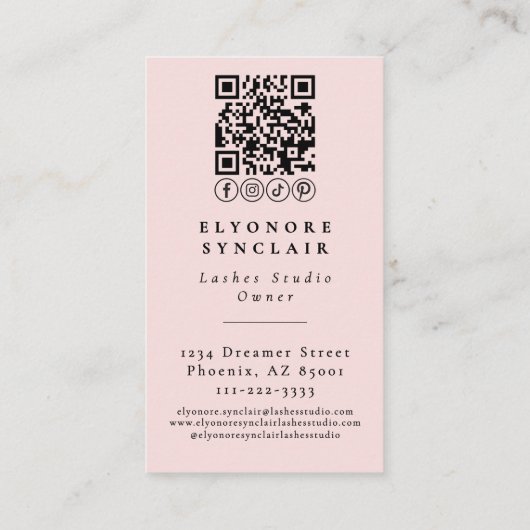 Blush Pink Script Logo QR Code Photo Lashes Visitekaartje (Achterkant)