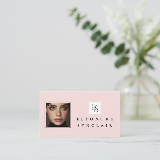 Blush Pink Script Logo QR Code Photo Lashes Visitekaartje (Staand voorkant)
