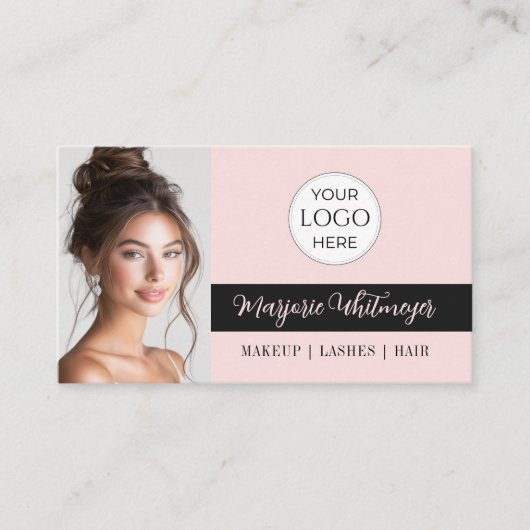 Blush Pink Script Logo QR Code Photo Makeup Visitekaartje (Voorkant)