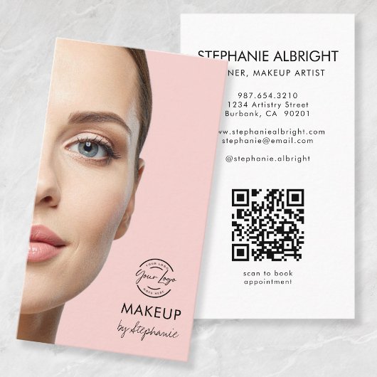 Blush Pink Script Logo QR Code Photo Makeup Visitekaartje