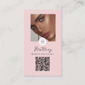 Blush Pink Script Logo QR Code Photo Makeup Visitekaartje (Voorkant)