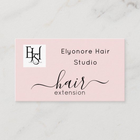 Blush Pink Script Logo QR Social Hair Extension Visitekaartje (Voorkant)