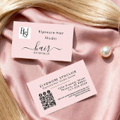 Blush Pink Script Logo QR Social Hair Extension Visitekaartje