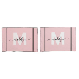 Blush Pink Script Naam Monogram Kussensloop