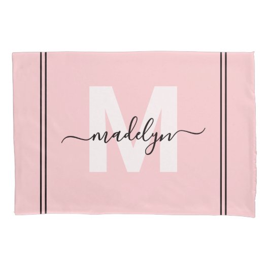 Blush Pink Script Naam Monogram Kussensloop (Voorkant-Links)