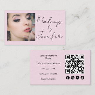 Blush Pink Script Social Icon QR Code Foto Make-up Visitekaartje
