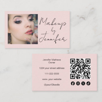 Blush Pink Script Social Icon QR Code Foto Make-up Visitekaartje