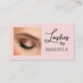 Blush Pink Script Social Icon QR Code Photo Lashes Visitekaartje (Voorkant)