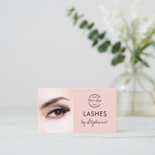 Blush Pink Script Social Icon QR Code Photo Lashes Visitekaartje (Staand voorkant)